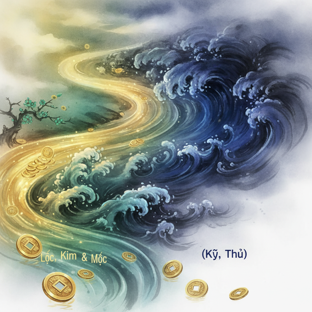 Dòng chảy tài lộc chuyển hóa, từ thịnh vượng đến tiêu tán.